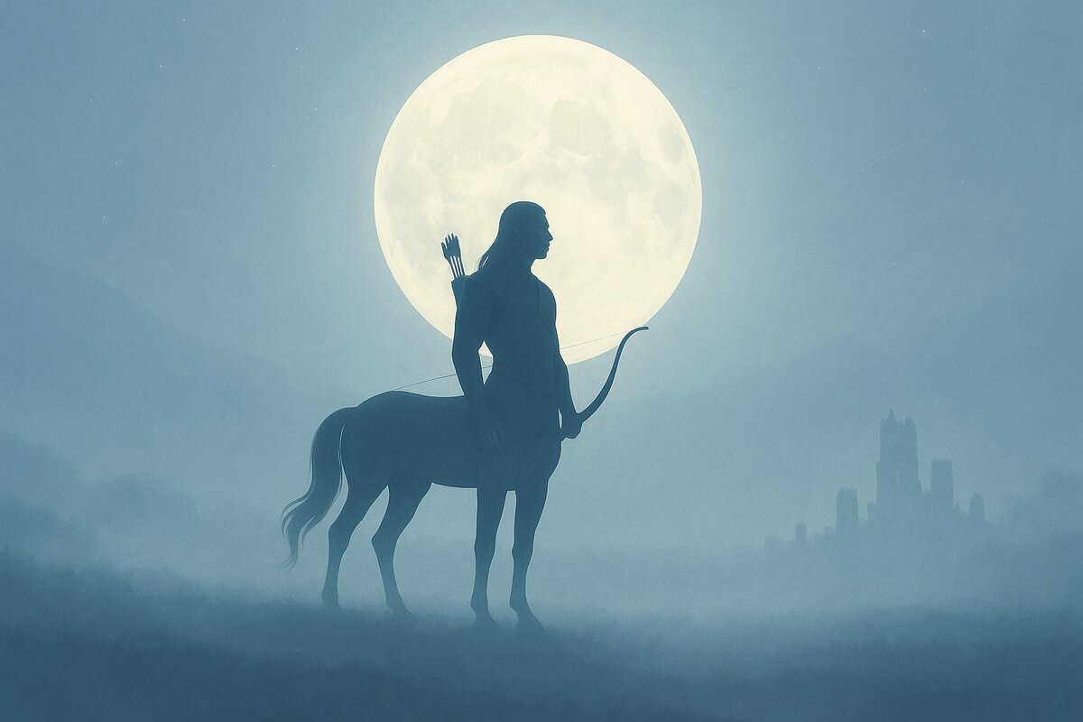 Mystická silueta kentaur pod úplňkem